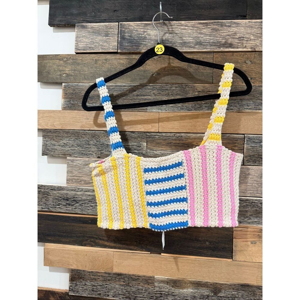Zara NET Multi Color Crochet Striped Knit Crop Top sz M - Picture 3 of 7